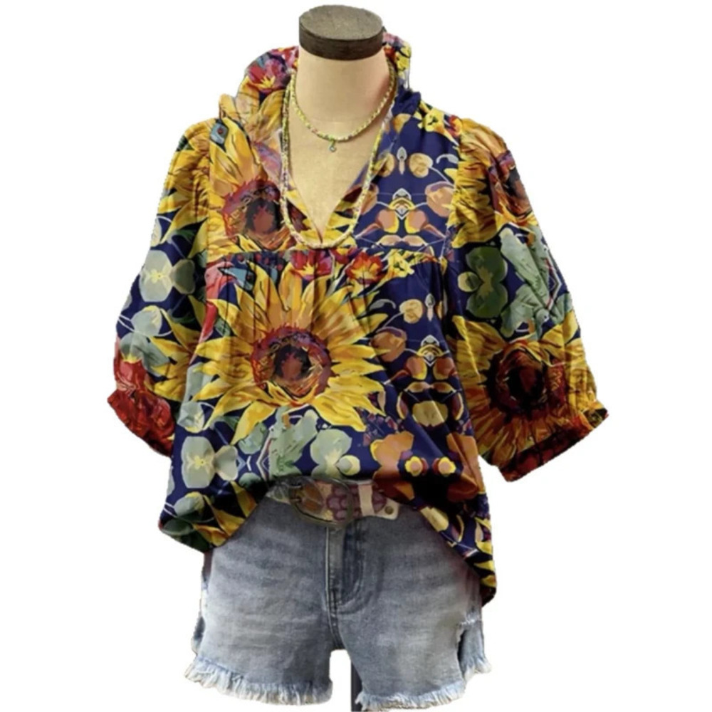 ZARA Printed Ruffle Collar Top